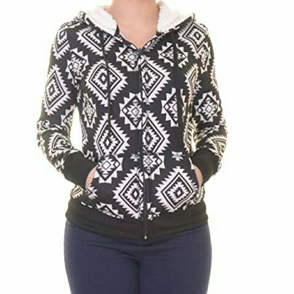 Black & White Faux Shepra Printed Zip Hoodie